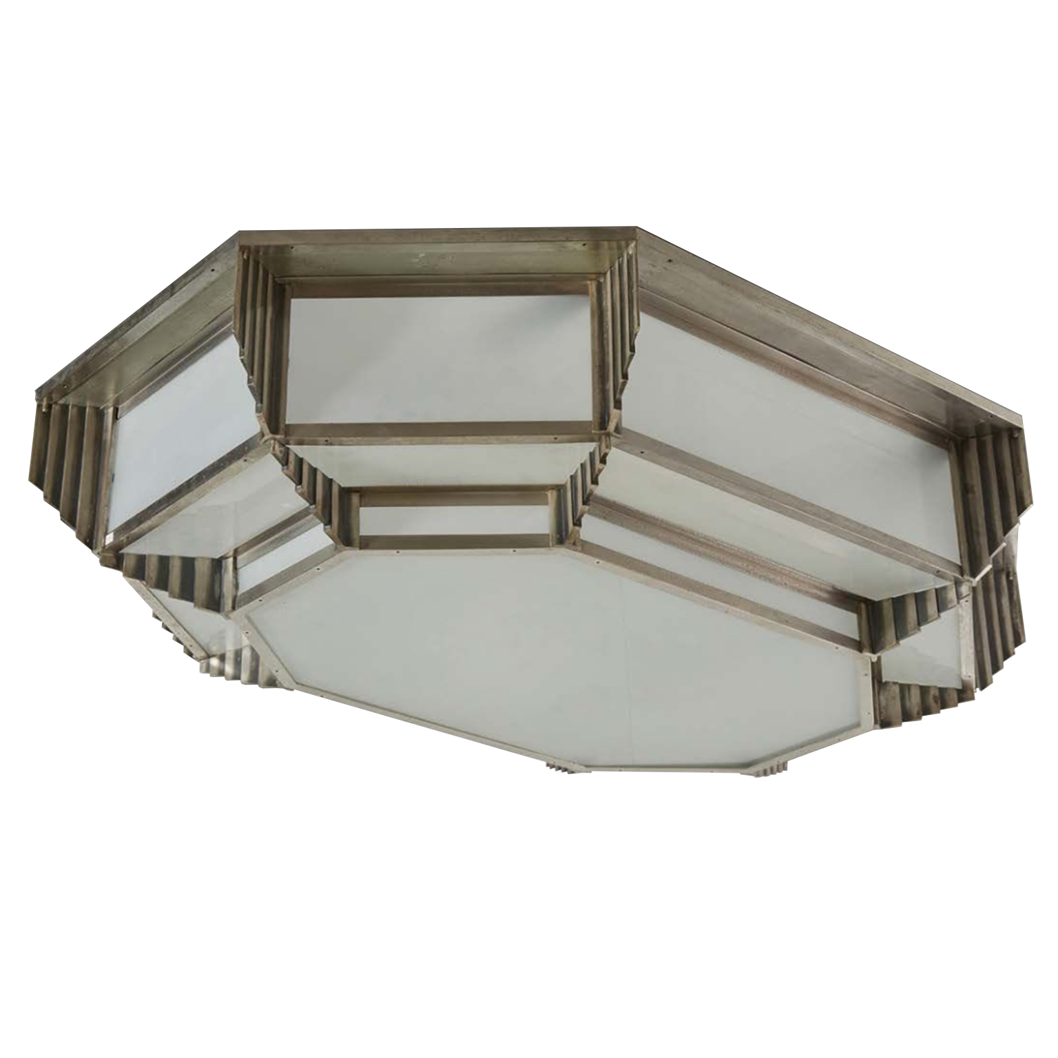 Ceiling Mount Light chandelier with silver nickel relief details and frosted glass