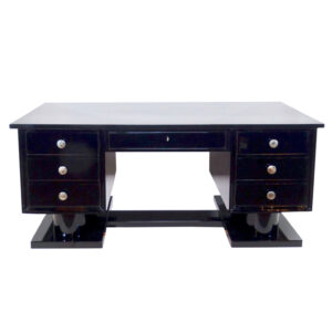 Art Deco High gloss, black piano lacquered desk with chrome-plated hardware
