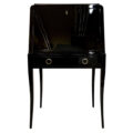 Art Deco secretary piano lacquer desk in black with nickel ring pulls