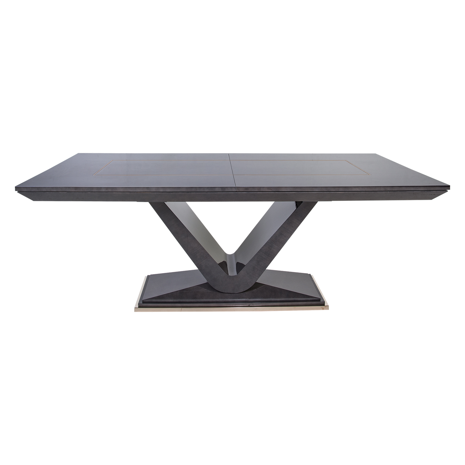 Modern Dining in dark grey high gloss lacquer with "v" shape stand