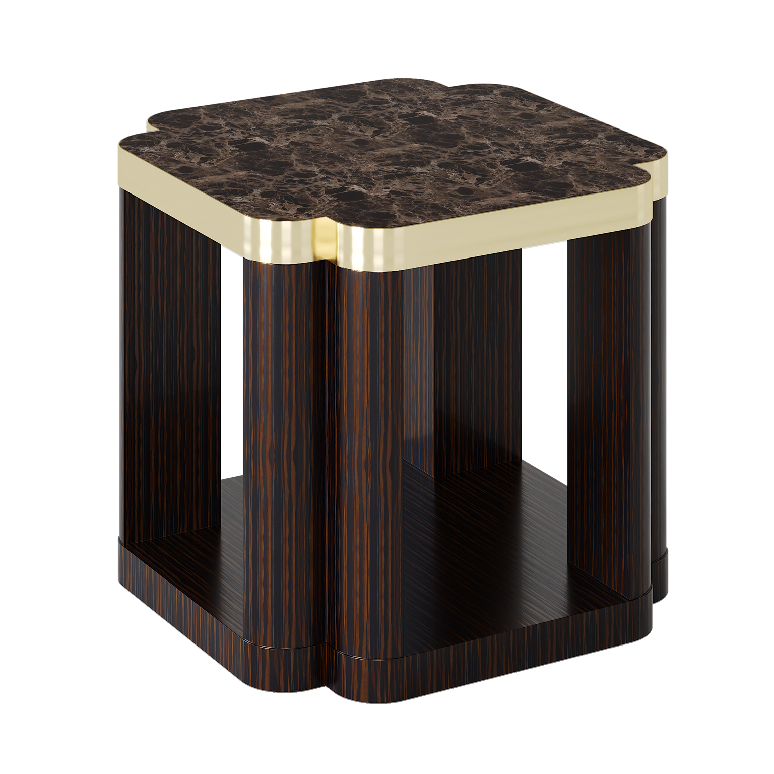 Ebony side table with marble top, wrapped in smoked brass