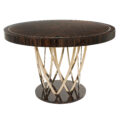 Rounded Ebony Dining Table with smoked brass woven base