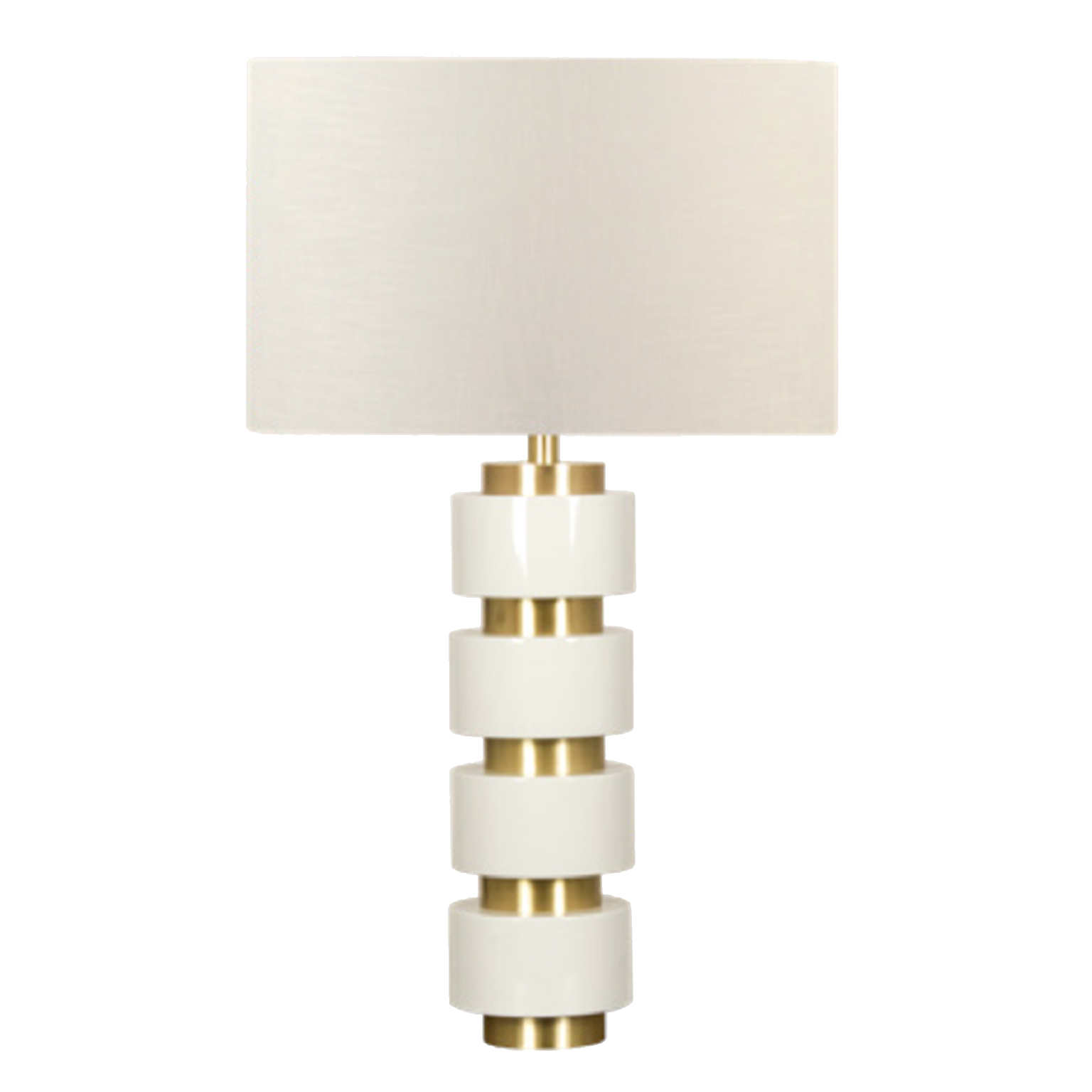 modern white lacquer table lamp with brass accents