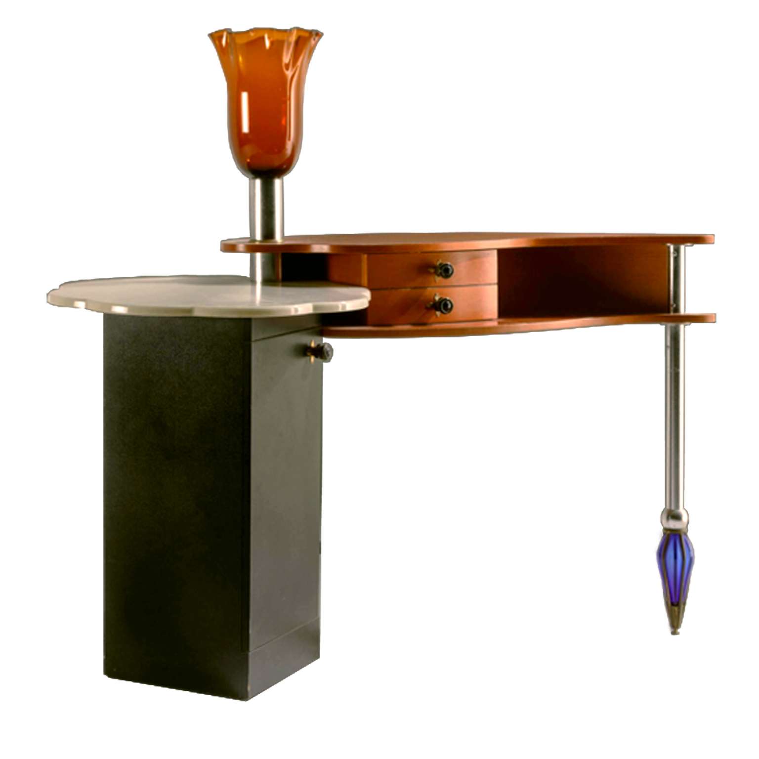 Italian Vanity Desk with built in Hand Blown Glass Lamp and Glass Foot