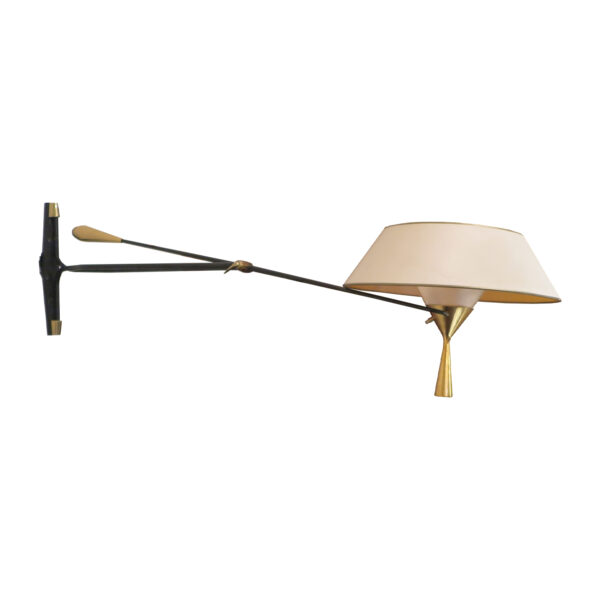 Single Mid Century Sconce with Brass details and silk shade