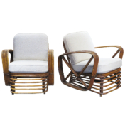Pair of Rattan Lounge Chairs with intertwined bamboo frame