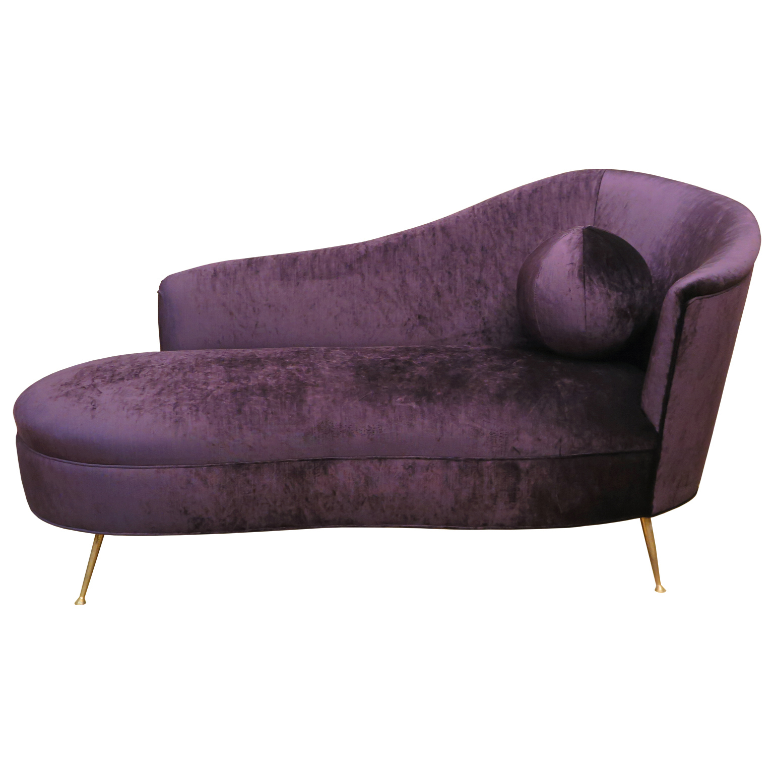 Mid-Century daybed with brass feet and newly upholstered in purple velvet.