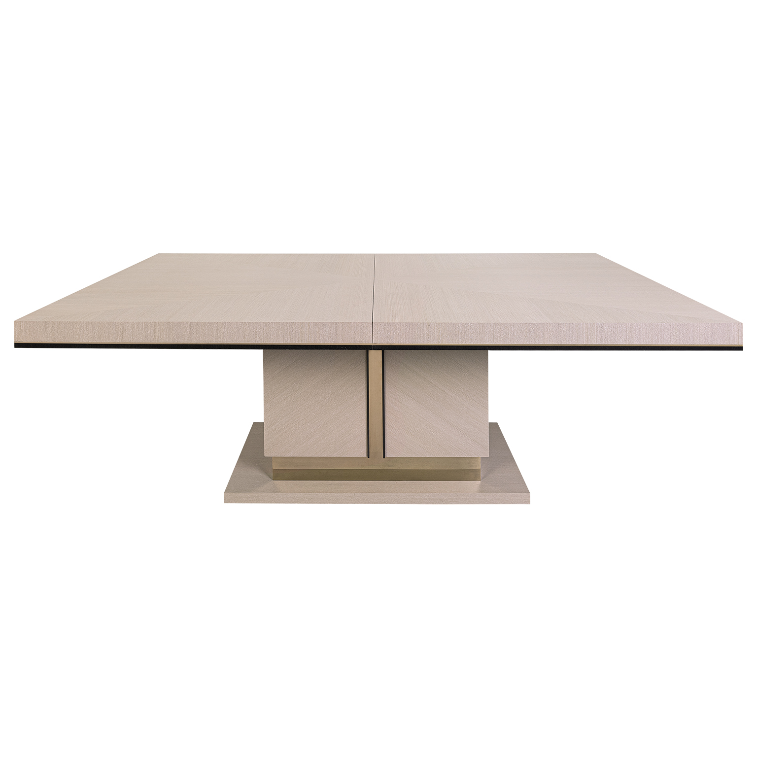 Rectangualr dining table in light oak with center extension and brushed brass details on base
