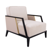 Modern lounge chair with lacquer arms and legs with smoked brass details throughout.