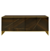 Aspen sideboard with walnut wood in high gloss finish with smoked brass details