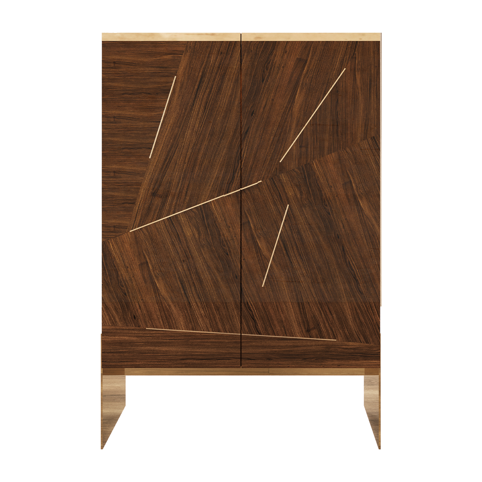 Tall Cabinet in walnut wood with high gloss and smoked brass details.