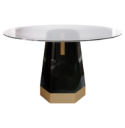 Macassar Ebony base with smoked brass details and glass top