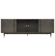 Sideboard on birds eye maple with smoked brass details and bronze glass as the center panels.