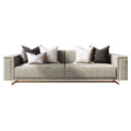 Square Arm sofa with suspended smoked brass base.