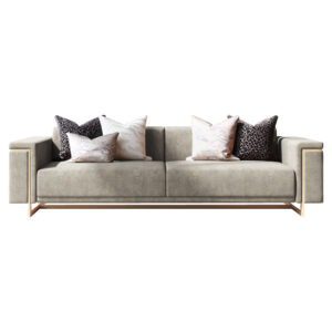 Square Arm sofa with suspended smoked brass base.