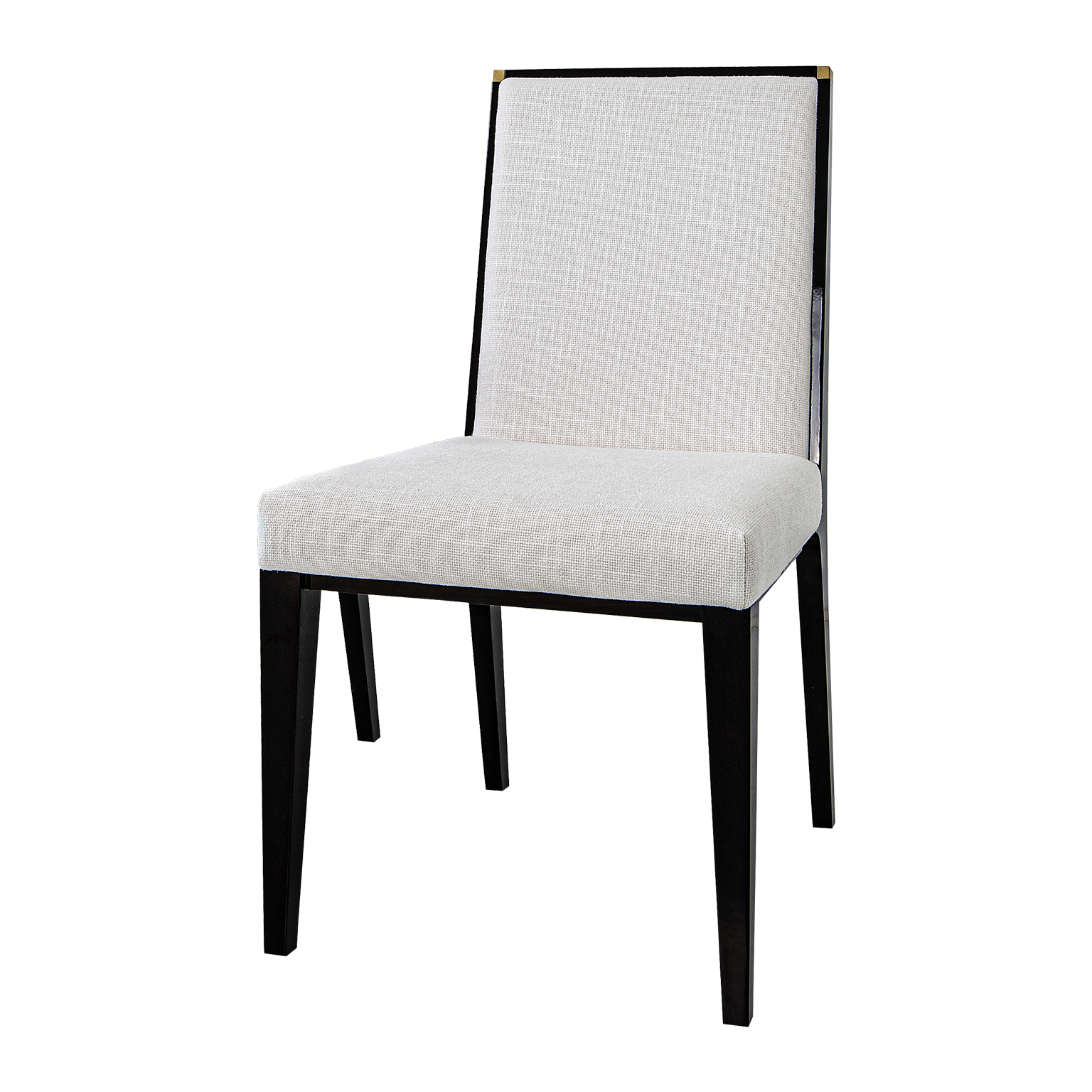 Oxford Dining chair without arm, with dark lacquer frame and smoked brass details