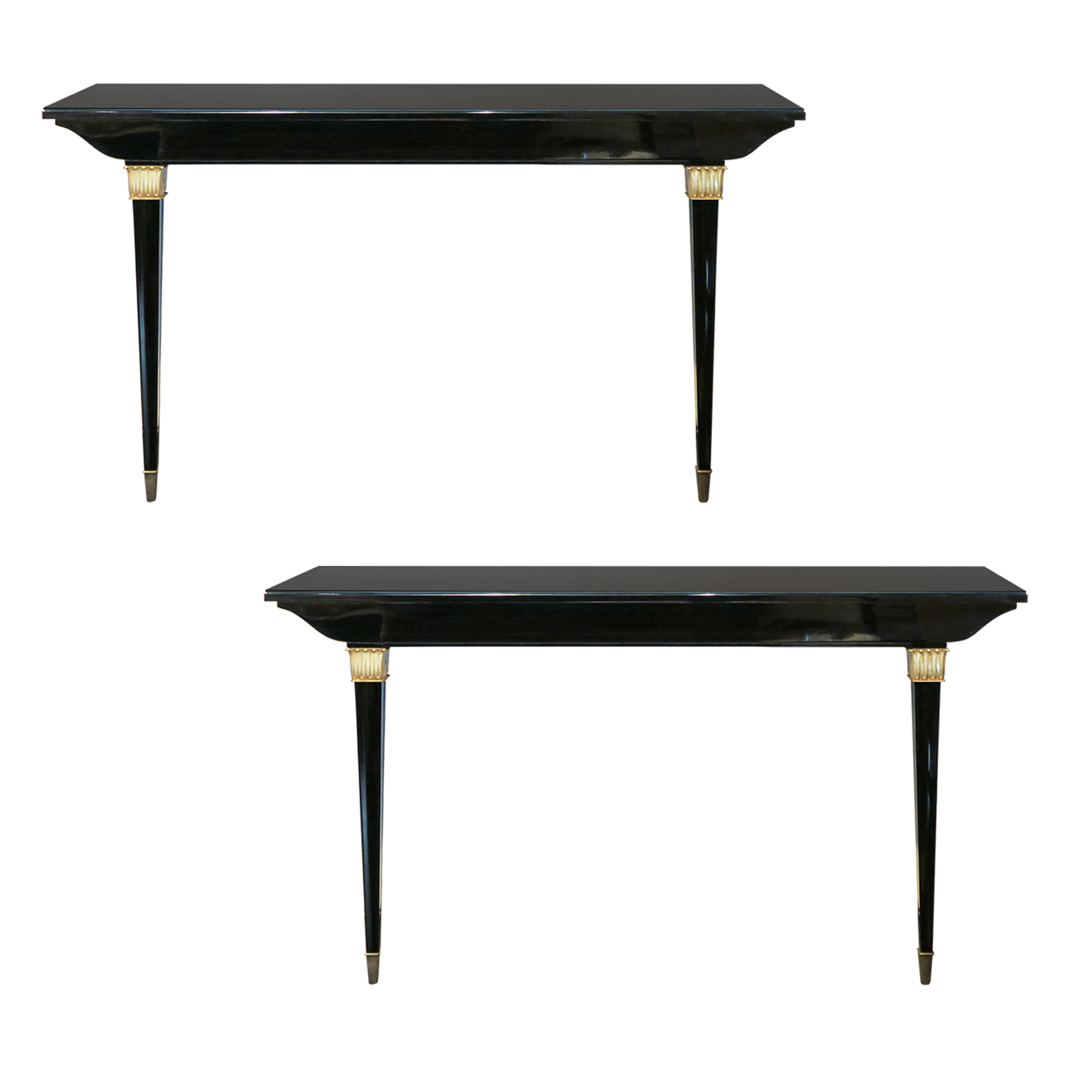 Pair of French Art Deco Black Lacquer wall consoles.