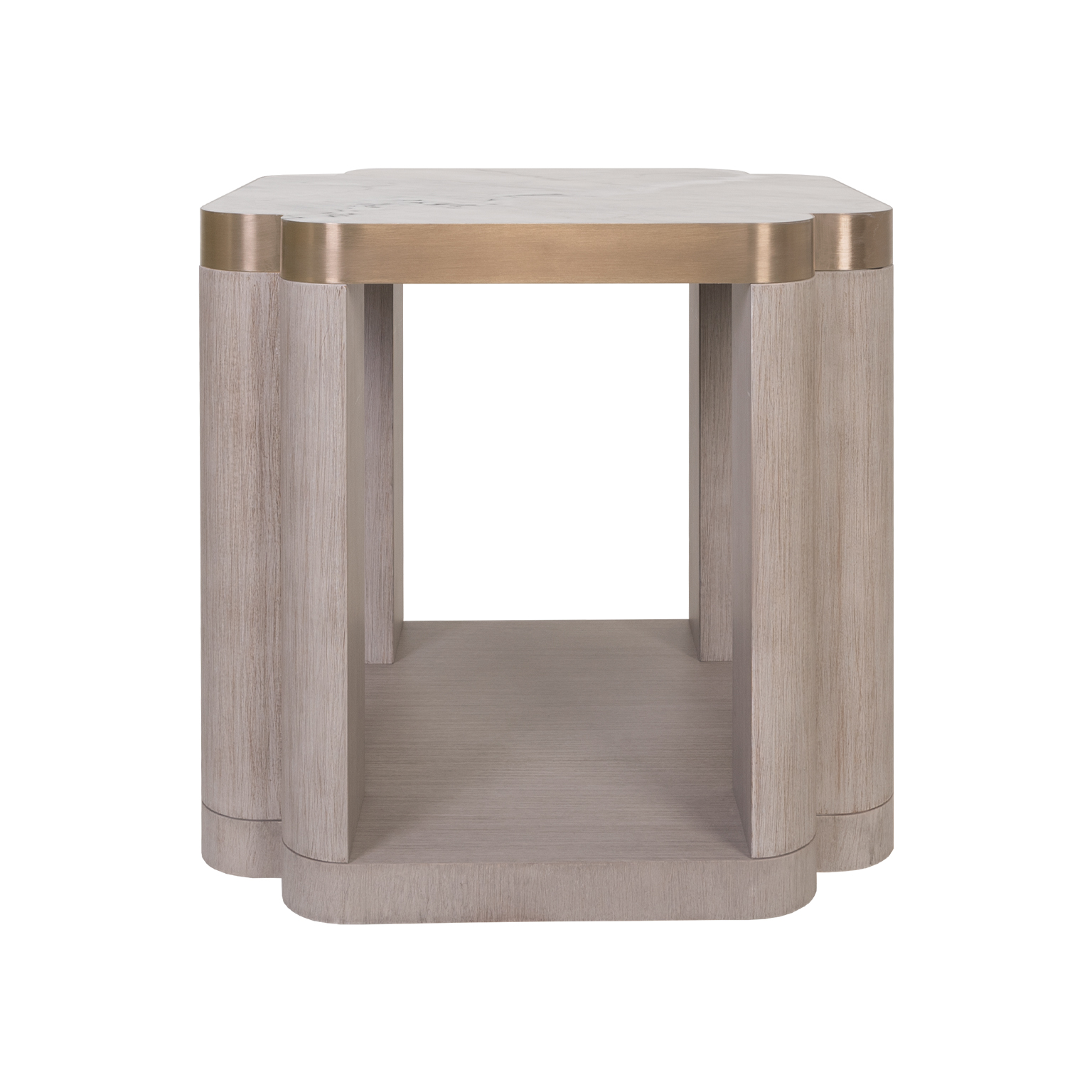 Ebony side table with marble top, wrapped in smoked brass