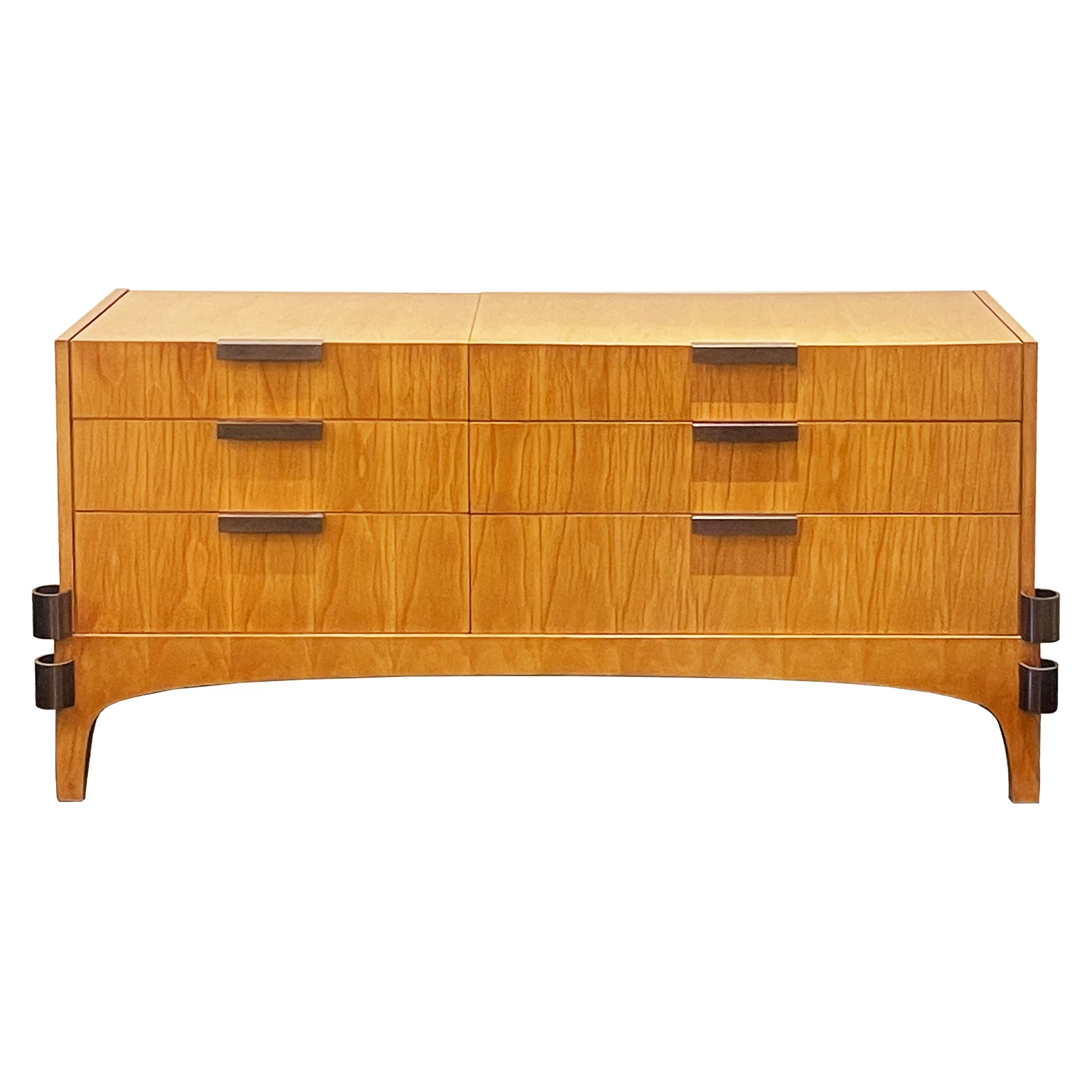 Italian mid-century vintage bar/sideboard crafted with fir wood, features hidden mirrored compartment.