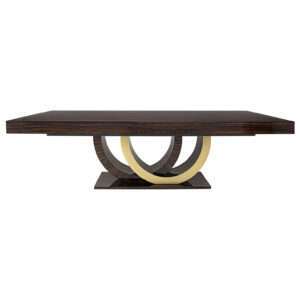 Macassar Ebony top with smoked brass details and double Demi-lune base