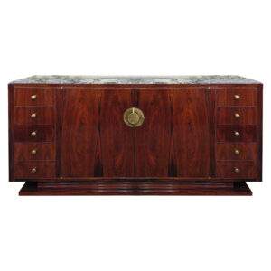 Brazilian Rosewood French Art Deco Sideboard with Original Green Marble top and brass hardware.