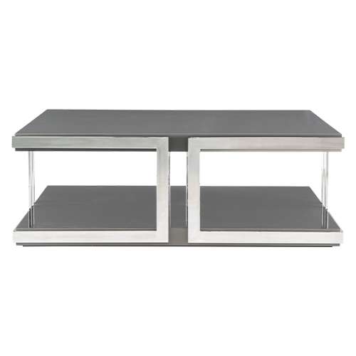 Grey Lacquer Coffee Table with Polished Stainless Steel Legs