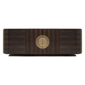Macassar Ebony Sideboard in satin finish and brushed brass hardware with checker laid veneer and recessed base.