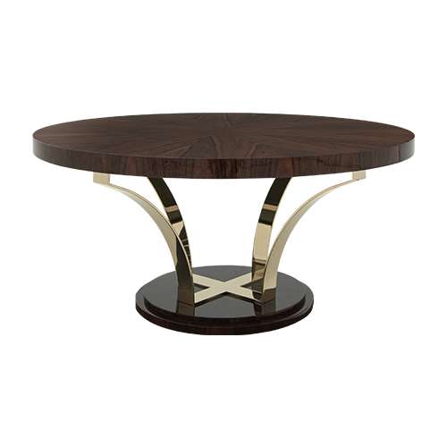 Circular Coffee Table with Smoked Brass legs and a starburst pattern design.