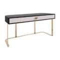 Priya Desk with Dark Eucalyptus and Ivory Lacquer. Featuring smoked brass legs and hardware.