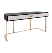 Priya Desk with Dark Eucalyptus and Ivory Lacquer.  Featuring smoked brass legs and hardware. 